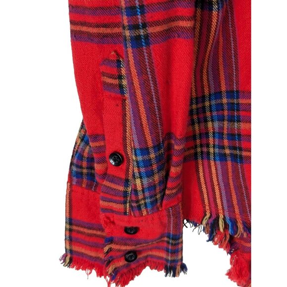 Jaded Gypsy Women size S/M Button Front Flannel Shirt Red Plaid Fringe Hippie - Picture 5 of 12